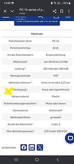 Produktspezifikationen der PC-16 Potentiometer-Serie
