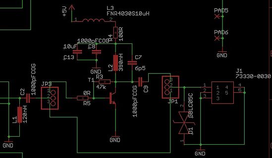 Elektronischer Schaltplan mit Induktivitäten und Transistor