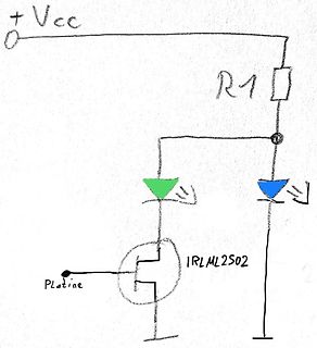 Handgezeichneter Schaltplan mit MOSFET und LEDs
