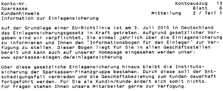 Kundenhinweis zur Einlagensicherung der Sparkasse