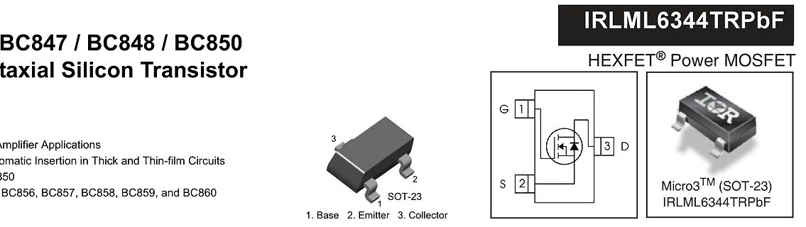 Datenblatt Ausschnitte BC847 und IRLML6344TRPbF