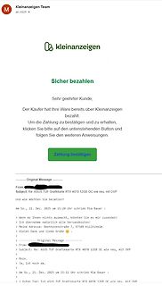Betrugsversuch E-Mail von Kleinanzeigen