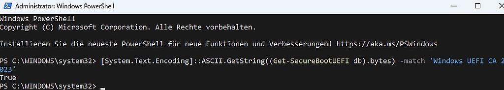Windows PowerShell Befehl zur Überprüfung von Secure Boot UEFI