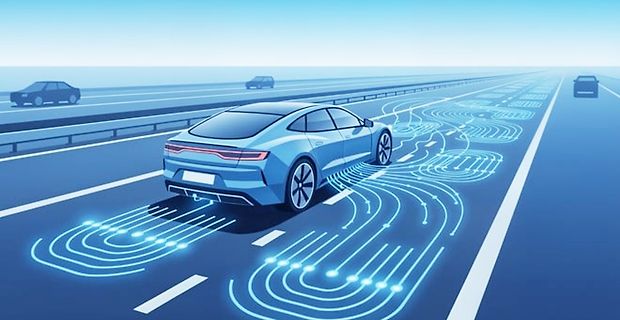 Illustration eines autonomen Fahrzeugs mit Sensordaten-Visualisierung