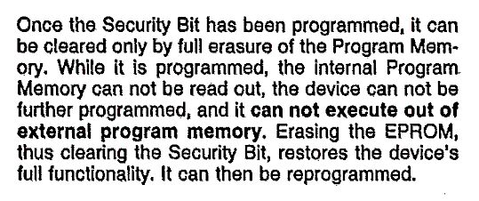 Englischer Text über Security Bit eines Mikrocontrollers