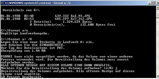 Windows CMD Fehlermeldung beim Formatieren eines Laufwerks