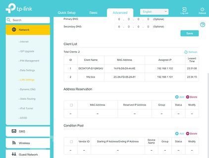 TP-Link Router Web-Interface Einstellungen
