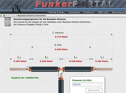 Berechnungsprogramm für eine Bazooka-Antenne