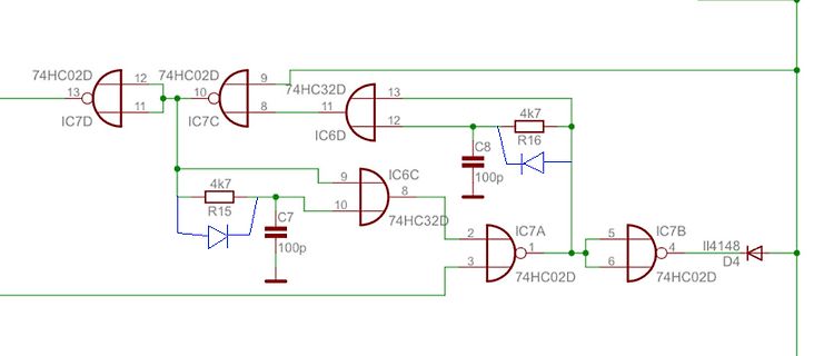 Schaltplan mit Logikgattern und RC-Gliedern