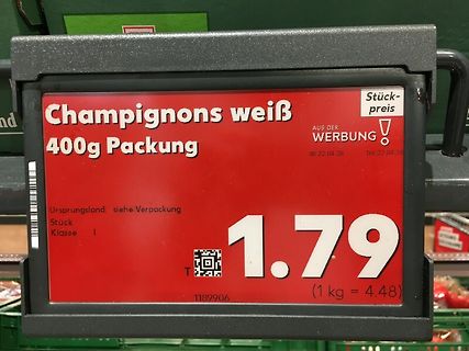 Preisschild für Champignons