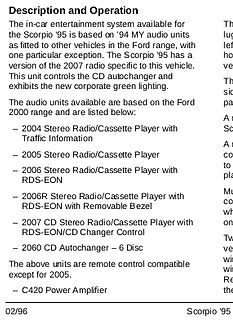 Textbeschreibung eines Ford Scorpio 95 Audiosystems