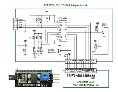 Schaltplan PCF8574 I2C LCD1602 Adapter board