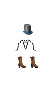 Emoji-Komposition aus Zylinder, Gesicht und Stiefeln