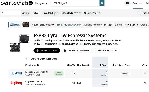 Webseite eines Online-Shops für ESP32-LyraT Development Board