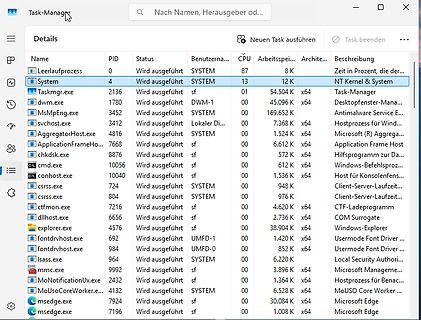 Windows Task-Manager Details Ansicht