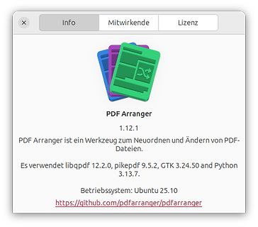 Info-Fenster von PDF Arranger