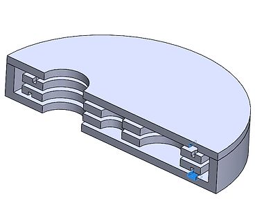 3D-CAD-Modell eines kreisförmigen Bauteils mit Aussparungen