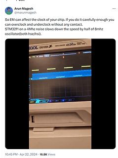 Screenshot eines Social-Media-Posts mit Oszilloskop-Foto