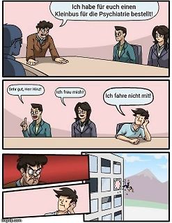 Comic über Bestellung eines Kleinbusses für die Psychiatrie
