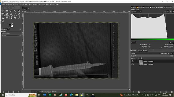 Screenshot einer Bildbearbeitungssoftware mit Graustufenbild