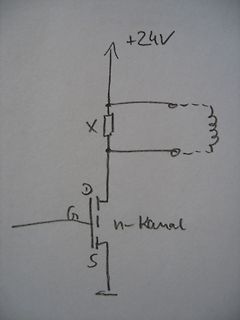 Handgezeichneter Schaltplan mit MOSFET und Spule