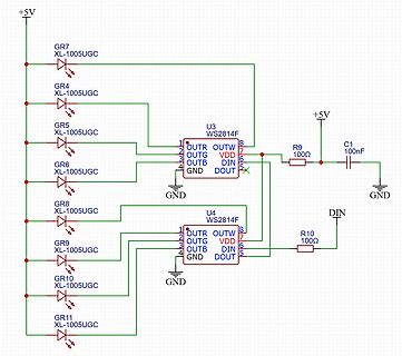 Schaltplan mit WS2814F LEDs und XL-1005UGC Dioden