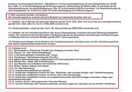 Textauszug aus Versicherungsbedingungen