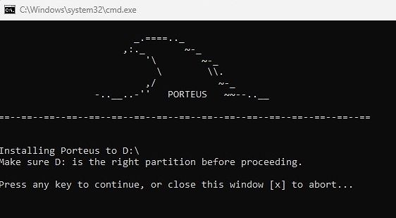 Porteus Linux Installationsmenü in der Kommandozeile