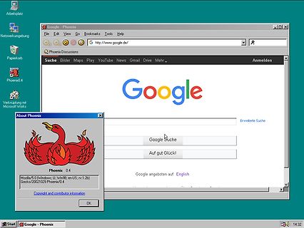 Screenshot des Phoenix-Browsers mit Google-Startseite