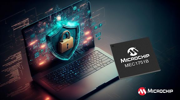 KI-generierte Illustration eines Microchip MEC1751B mit Sicherheitsgrafik