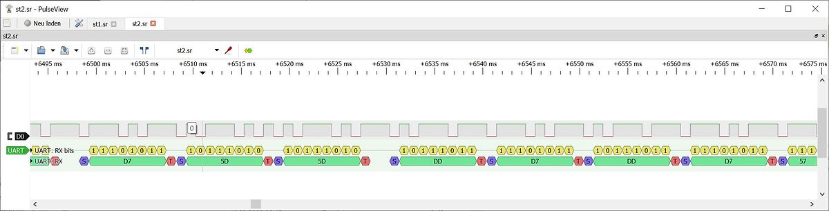 Logikanalysator-Screenshot einer UART-Datenübertragung