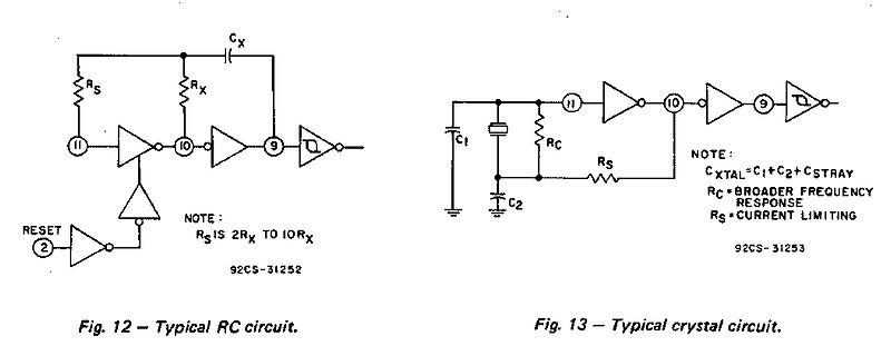 Schaltpläne eines RC-Schaltkreises und eines Quarzoszillators