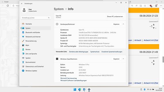 Windows 11 System-Info Einstellungen