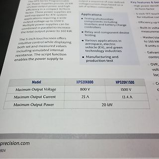 Ausschnitt eines Datenblatts für programmierbare DC-Netzteile