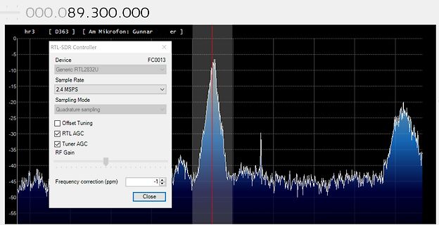 Screenshot eines RTL-SDR Software-Spektrum-Analyzers