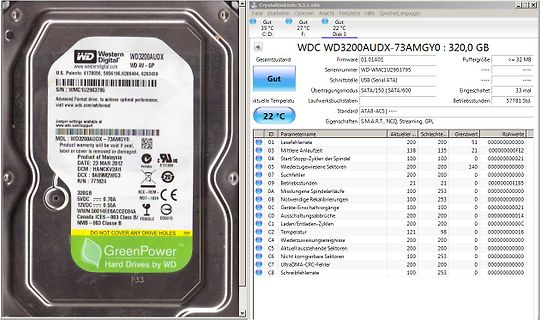 Screenshot eines Festplatten-Diagnoseprogramms