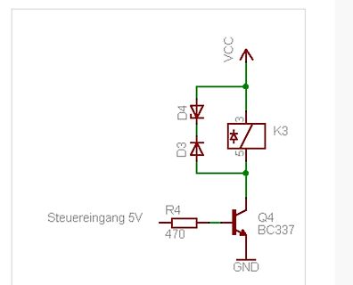 Schaltplan mit Relais, Dioden und Transistor