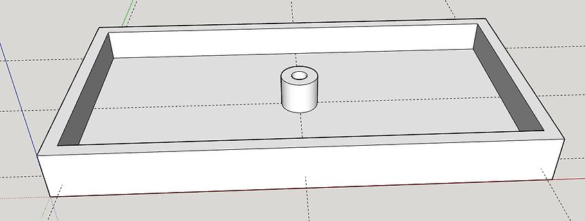 3D-CAD-Modell eines rechteckigen Gehäuses mit zentralem Zylinder