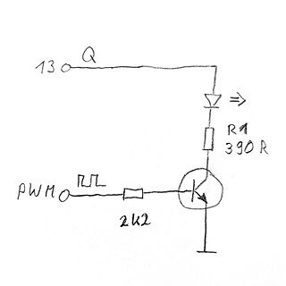 Handgezeichneter Schaltplan mit Transistor und PWM-Steuerung