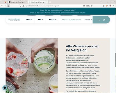 Webseite von SodaStream mit Produktvergleich
