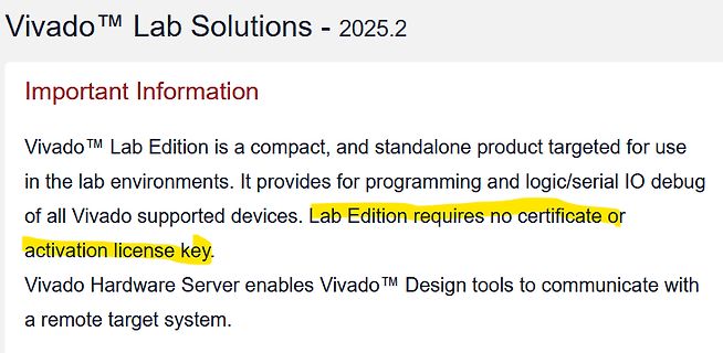 Informationstext zu Vivado Lab Solutions