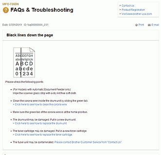 Brother MFC-7360N FAQ zur Fehlerbehebung schwarze Linien