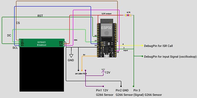 Schaltplan ESP32 mit GC9A01 Display und G266 Sensor