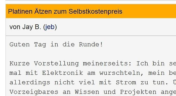 Ausschnitt eines Forenbeitrags über Platinenätzen