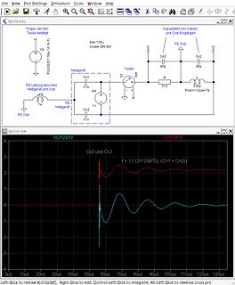 Schaltplan und Oszilloskop-Simulation eines LC-Schwingkreises
