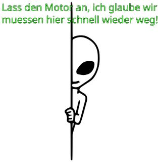 Comic-Zeichnung eines Aliens mit deutschem Text