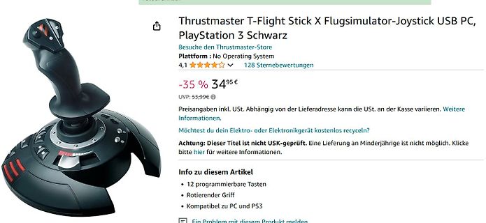 Thrustmaster T-Flight Stick X Flugsimulator-Joystick
