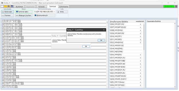 Screenshot einer Terminal-Software mit Datenprotokoll