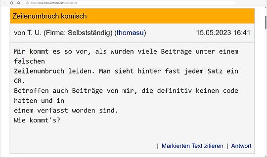 Forenbeitrag über Zeilenumbruchprobleme