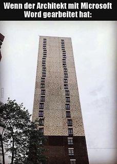 Meme mit einem Hochhaus und Text